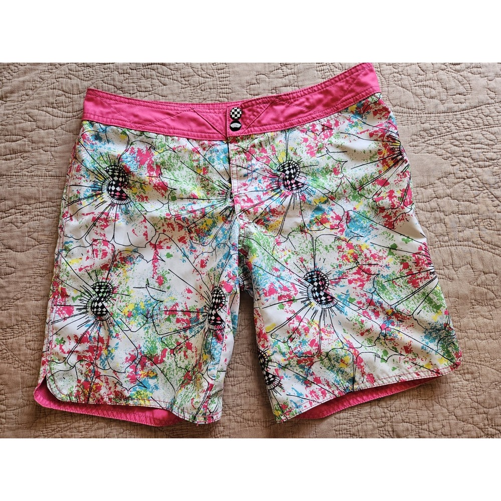 Vans Womens Reversible Multicolor/Pink Floral Swim Trunks Board Shorts, Size 9